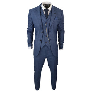 Abito da Uomo 3 Pezzi Principe di Galles Scacchi Blu da Matrimonio Vintage - TruClothing.com - 3