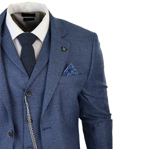 Abito da Uomo 3 Pezzi Principe di Galles Scacchi Blu da Matrimonio Vintage - TruClothing.com - 5