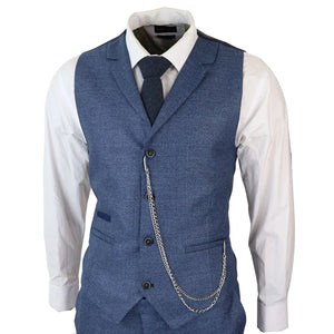 Abito da Uomo 3 Pezzi Principe di Galles Scacchi Blu da Matrimonio Vintage - TruClothing.com - 6