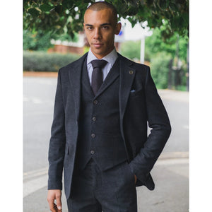 Cosyume pour homme 3 pièces tweed noir à carreaux style vintage années 20 Gatsby Blinders coupe ajustée - TruClothing.com - 2