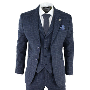 Herrenanzug 3 Teilig Blau Kariert VIntage Retro 1920er Design Tailored Fit - TruClothing.com - 1