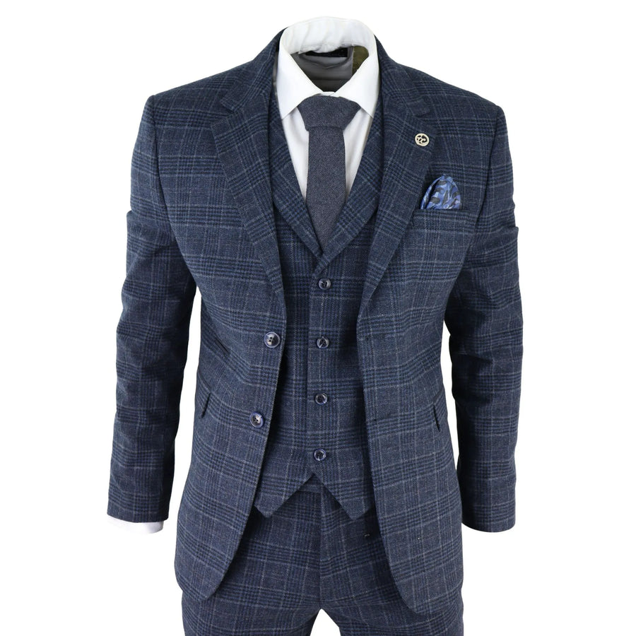 AK-13 - Men's Tweed 3 Piece Suit Blue Check 1920s Gatsby Blinders - TruClothing.com - 1