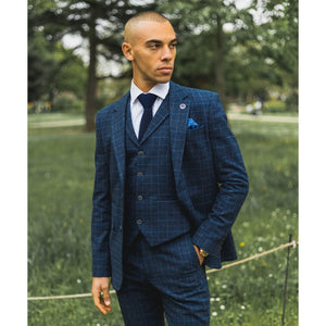 Herrenanzug 3 Teilig Blau Kariert VIntage Retro 1920er Design Tailored Fit - TruClothing.com - 2