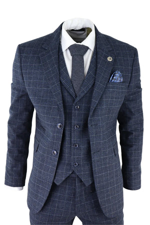 Herrenanzug 3 Teilig Blau Kariert VIntage Retro 1920er Design Tailored Fit - TruClothing.com - 4