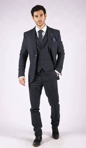 Herrenanzug 3 Teilig Blau Kariert VIntage Retro 1920er Design Tailored Fit - TruClothing.com - 5
