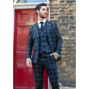 Traje de hombre azul de 3 piezas Marrón claro a cuadros Boda clásica Peaky Tweed Vintage - TruClothing.com - 2