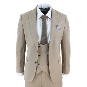 AK-23 - Herren Tweed 3-teiliger Anzug Tan Oak Doppelreihig Hochzeit - TruClothing.com - 1