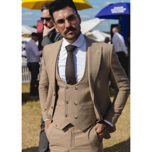 AK-23 - Herren Tweed 3-teiliger Anzug Tan Oak Doppelreihig Hochzeit - TruClothing.com - 2