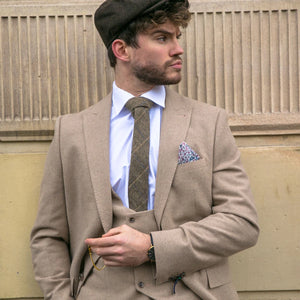 AK-23 - Herren Tweed 3-teiliger Anzug Tan Oak Doppelreihig Hochzeit - TruClothing.com - 3