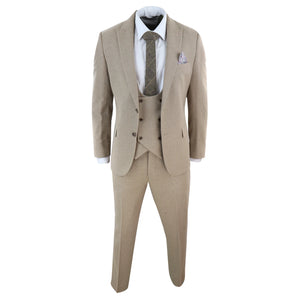 AK-23 - Herren Tweed 3-teiliger Anzug Tan Oak Doppelreihig Hochzeit - TruClothing.com - 4