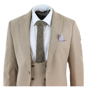 AK-23 - Herren Tweed 3-teiliger Anzug Tan Oak Doppelreihig Hochzeit - TruClothing.com - 5