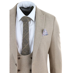 AK-23 - Herren Tweed 3-teiliger Anzug Tan Oak Doppelreihig Hochzeit - TruClothing.com - 6