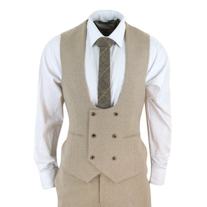 AK-23 - Herren Tweed 3-teiliger Anzug Tan Oak Doppelreihig Hochzeit - TruClothing.com - 7