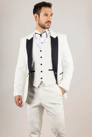 AK-24 - Men's White 3 Piece Velvet Wedding Tuxedo Suit - TruClothing.com - 3