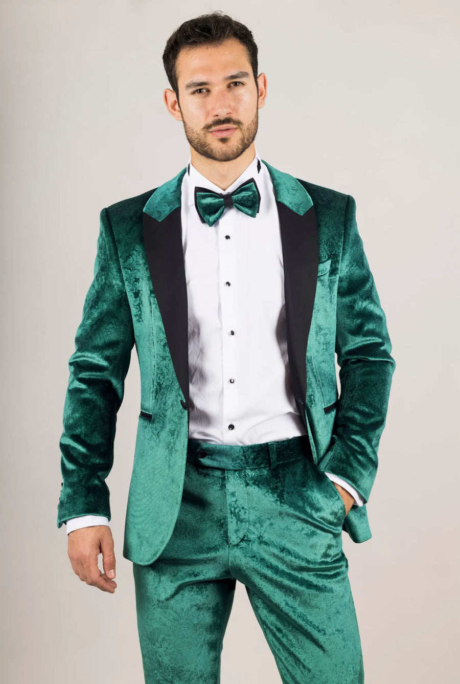 AK-25 - Zielony 3-częściowy smoking ślubny męski z welwetu - TruClothing.com - 1