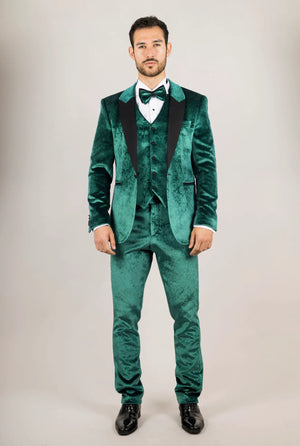 AK-25 - Men's Green 3 Piece Velvet Wedding Tuxedo Suit - TruClothing.com - 2