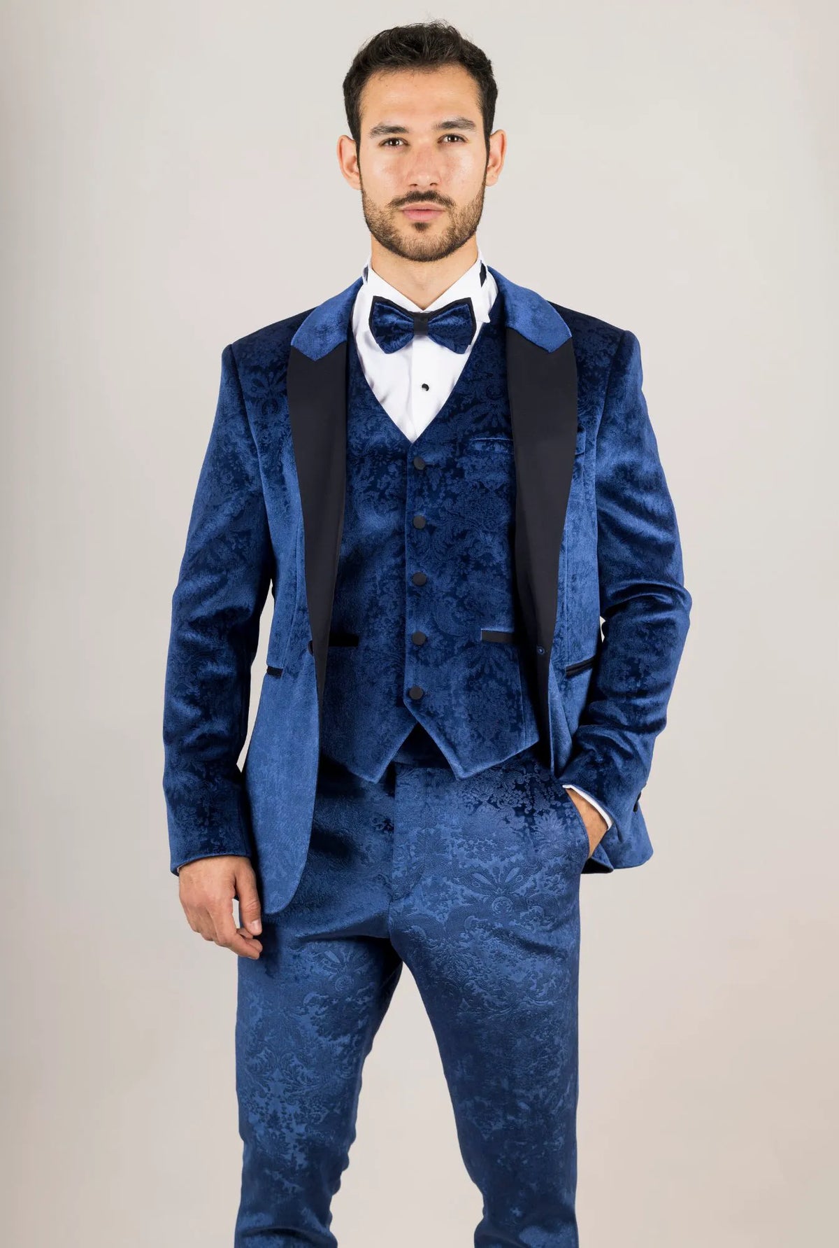 AK-27 - Men's Blue 3 Piece Velvet Wedding Tuxedo Suit - TruClothing.com - 1