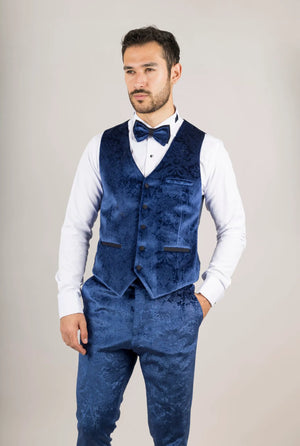 AK-27 - Men's Blue 3 Piece Velvet Wedding Tuxedo Suit - TruClothing.com - 4