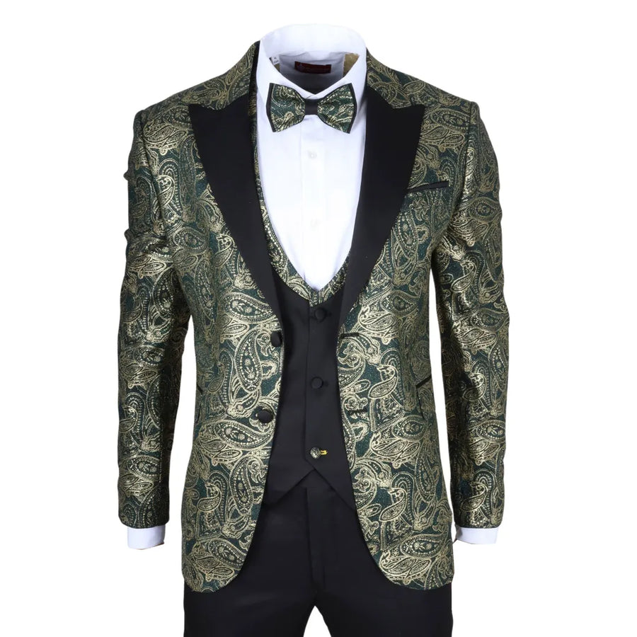 AK-28 - Men's 3 Piece Green Paisley Wedding Suit - TruClothing.com - 1