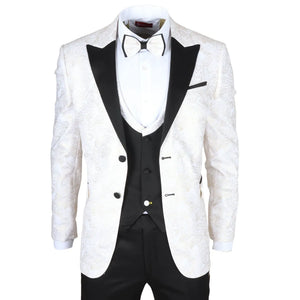 AK-29 - Men's 3 Piece White Paisley Wedding Suit - TruClothing.com - 1
