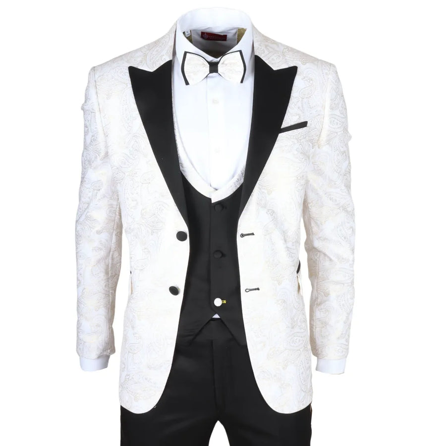AK-29 - Men's 3 Piece White Paisley Wedding Suit - TruClothing.com - 1
