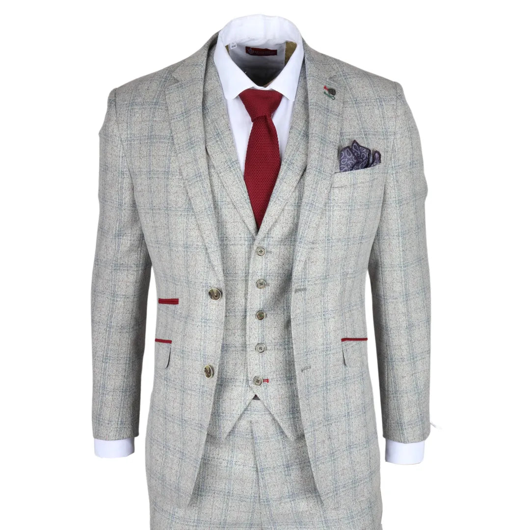 Andrew - Traje ajustado de 3 piezas a cuadros gris para hombre - Robert Simon - 1