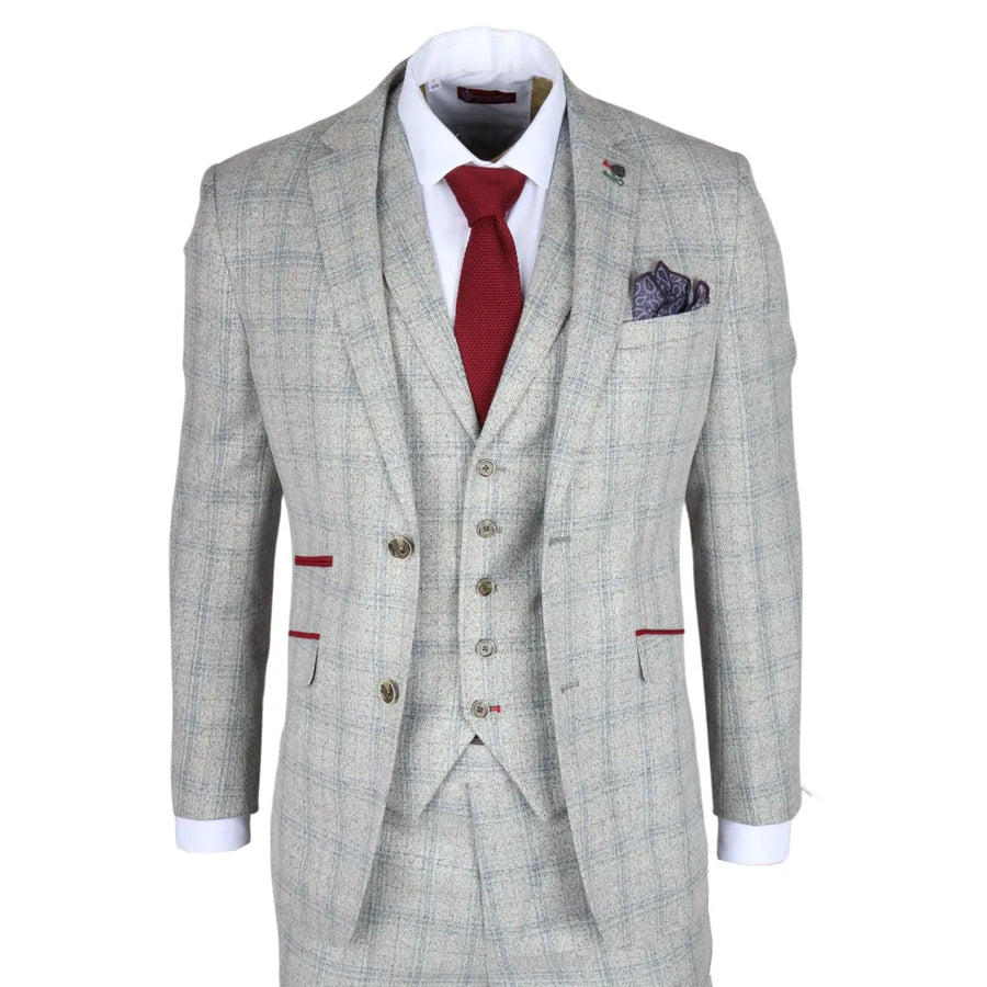 Andrew - Garnitur męski 3-częściowy szary w kratę Slim Fit - Robert Simon - 1