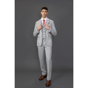Andrew - Traje ajustado de 3 piezas a cuadros gris para hombre - Robert Simon - 2