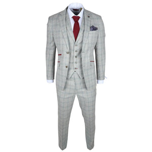 Andrew - Traje ajustado de 3 piezas a cuadros gris para hombre - Robert Simon - 3