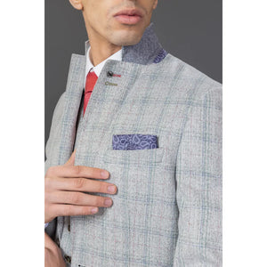 Andrew - Traje ajustado de 3 piezas a cuadros gris para hombre - Robert Simon - 4