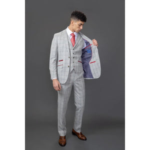 Andrew - Traje ajustado de 3 piezas a cuadros gris para hombre - Robert Simon - 8