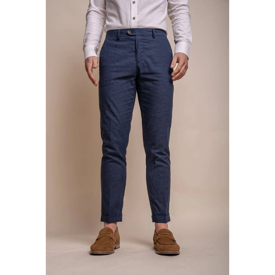 Alvari - Men's Navy Linen Summer Trousers - House of Cavani - 1