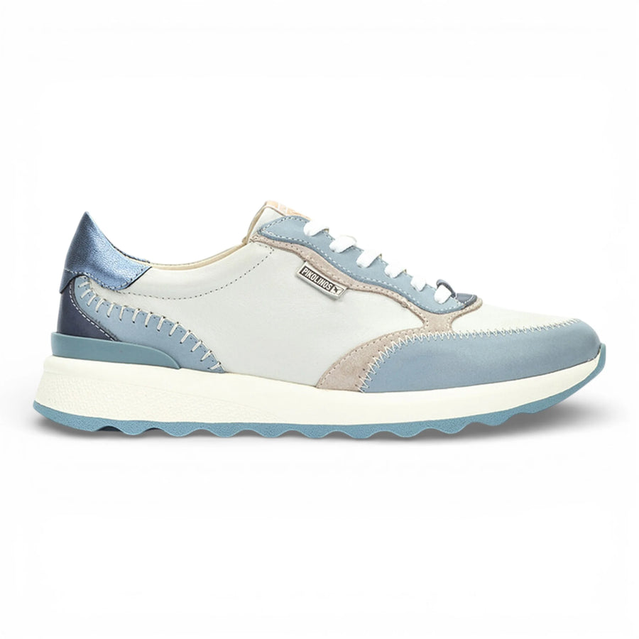 Arrecife - Women's Denim Blue Leather Lace Up Sneakers - Pikolinos - 1