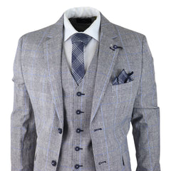 Arriga - Men's 3 Piece Summer Grey Check Wedding Suit