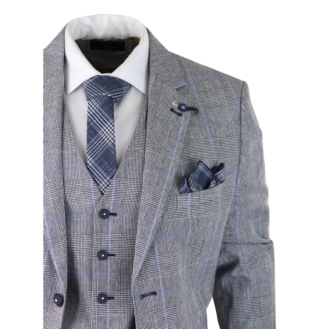 Arriga - Men's 3 Piece Summer Grey Check Wedding Suit