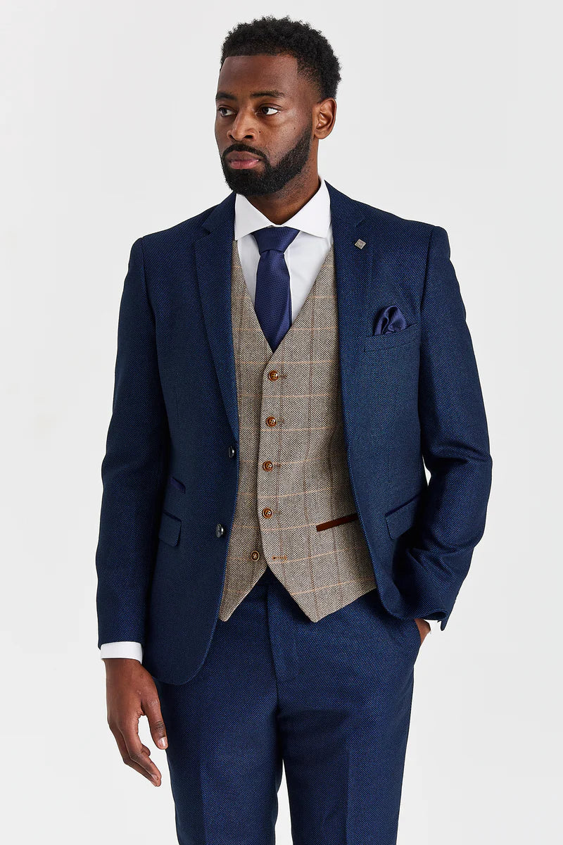 Abito blu navy Arthur con gilet in tweed marrone Harris - Paul Andrew - 1