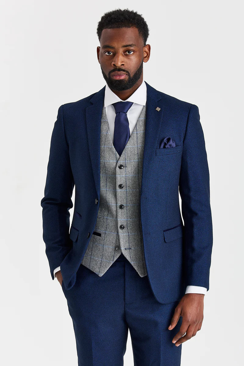 Abito blu navy Arthur con gilet in tweed grigio Harris - Paul Andrew - 1