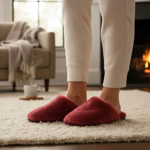 Aurora - Women's Sheepskin Fluffy Slippers - Burgundy - Infinity Leather - 10