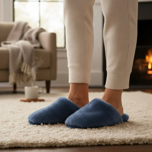 Aurora - Women's Sheepskin Fluffy Slippers - Navy - Infinity Leather - 24