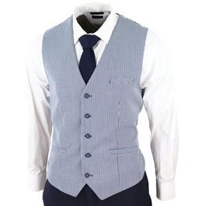 Baresi - Traje de 3 piezas para hombre gris azul marino en contraste clásico de verano a cuadros - House of Cavani - 6