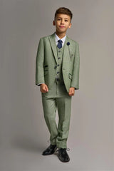 Caridi - Boys 3 Piece Sage Check Tweed Suit