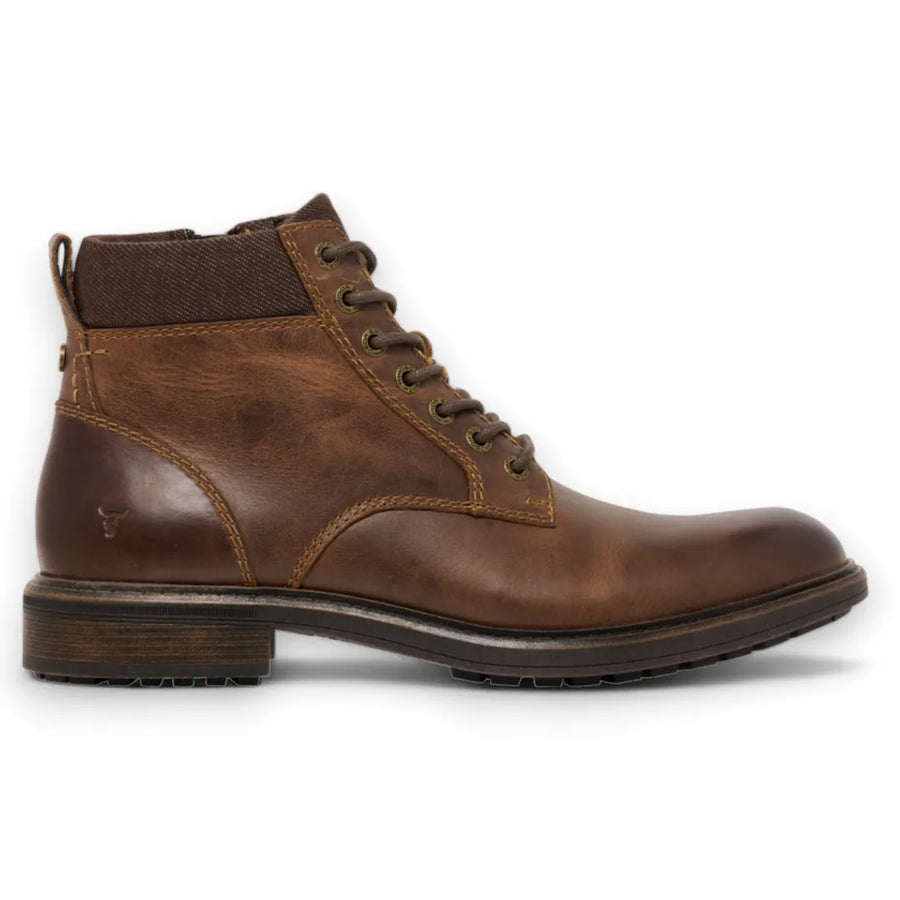 Beau - Men's Brown Lace Up Side Zip Leather Chelsea Boots - Windsorsmith - 1
