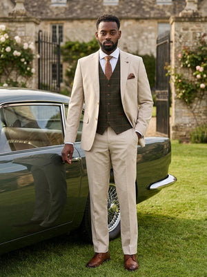 Belmont Beige Suit with Harris Green Tweed Waistcoat - Paul Andrew - 2