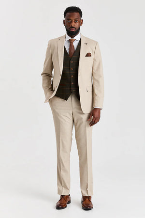 Belmont Beige Suit with Harris Green Tweed Waistcoat - Paul Andrew - 3