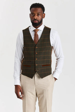 Belmont Beige Suit with Harris Green Tweed Waistcoat - Paul Andrew - 6