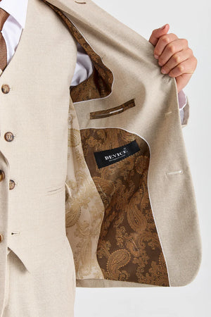 Belmont - Boys Beige Classic Stitch Lapel 3 Piece Suit - Paul Andrew - 3