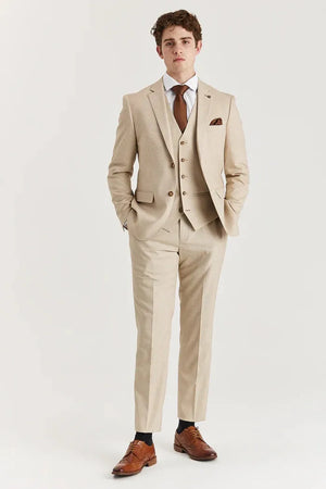 Belmont - Men's Beige 3 Piece Stitch Lapel Classic Suit - Paul Andrew - 2