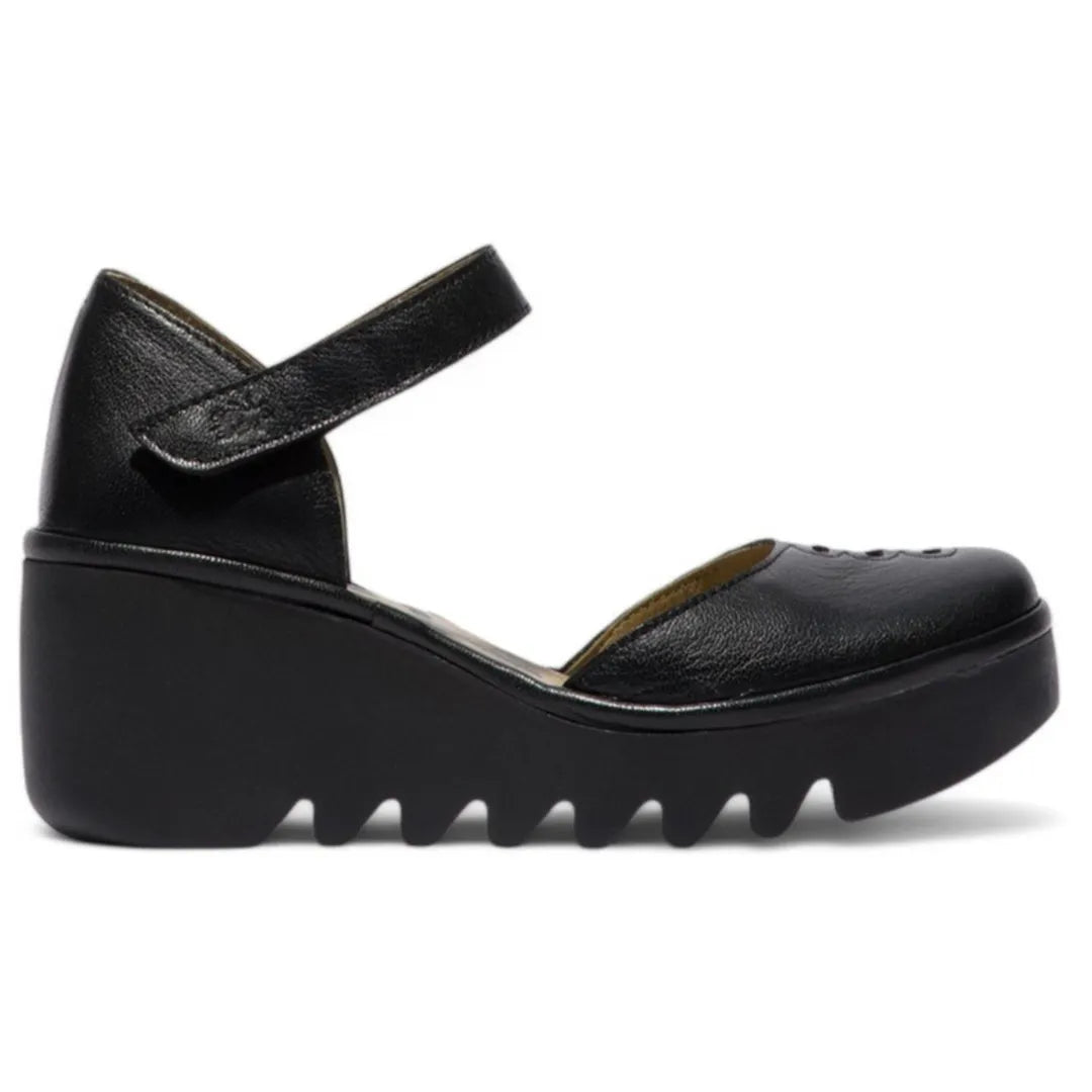 BISO305FLY - Women's Wedge Heel Closed Toe Leather Sandals - Black - Fly London - 1