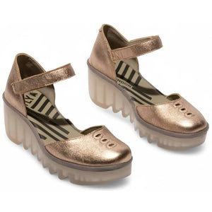 BISO305FLY - Women's Wedge Heel Closed Toe Leather Sandals - Gold - Fly London - 6