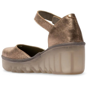 BISO305FLY - Women's Wedge Heel Closed Toe Leather Sandals - Gold - Fly London - 7